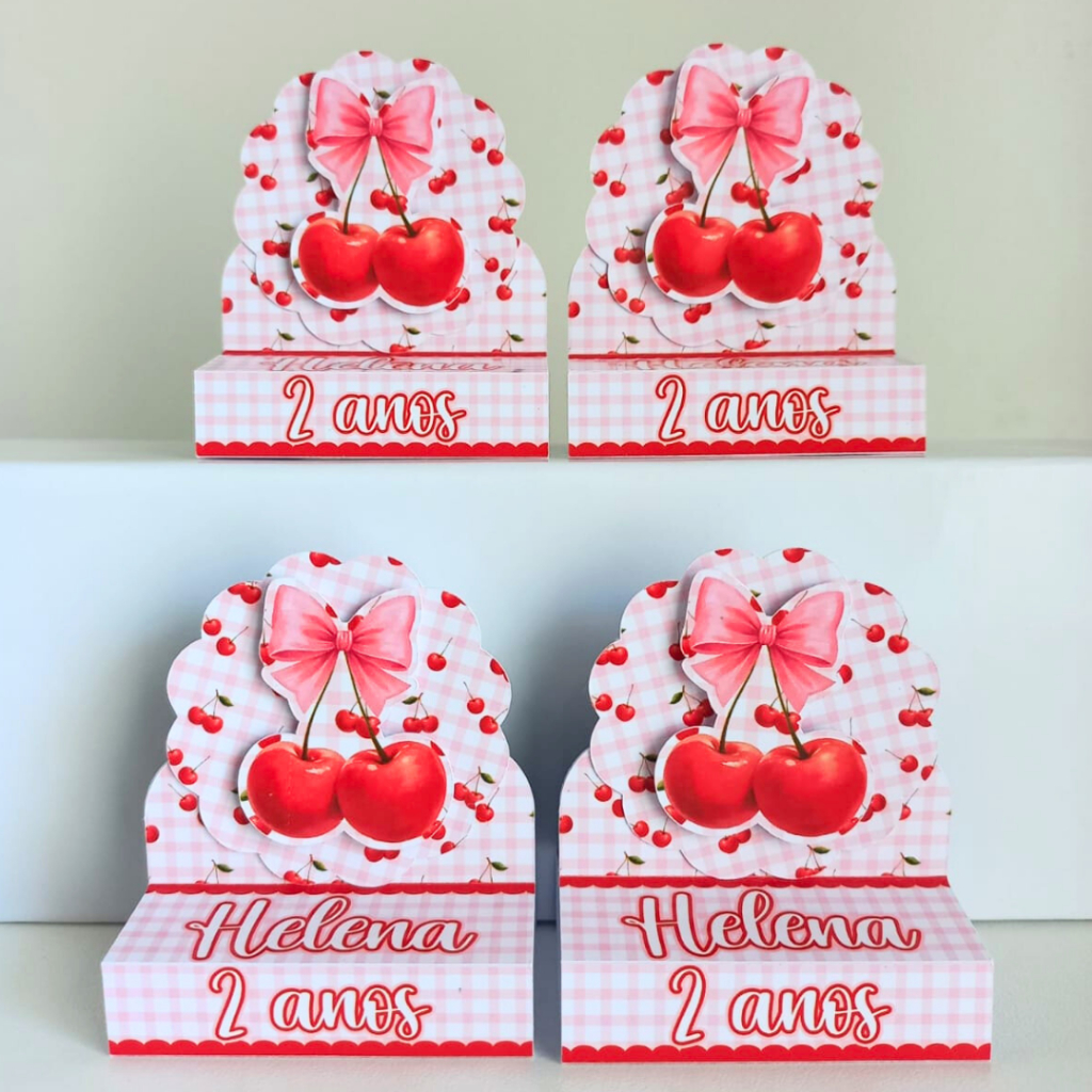 Porta Bis Duplo Cerejinha Cereja Menina 3D Personalizados /Lembrancinha de Festa /Aniversário / Batizado / Chá
