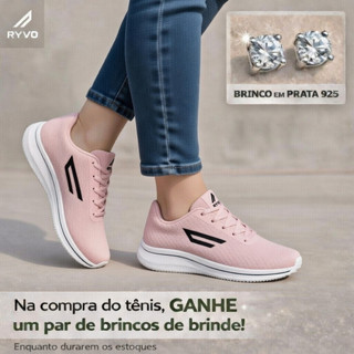 Tênis Casual Feminino + Brinco Prata 925 Confortável Solado anti-derrapante Trabalho Escola
