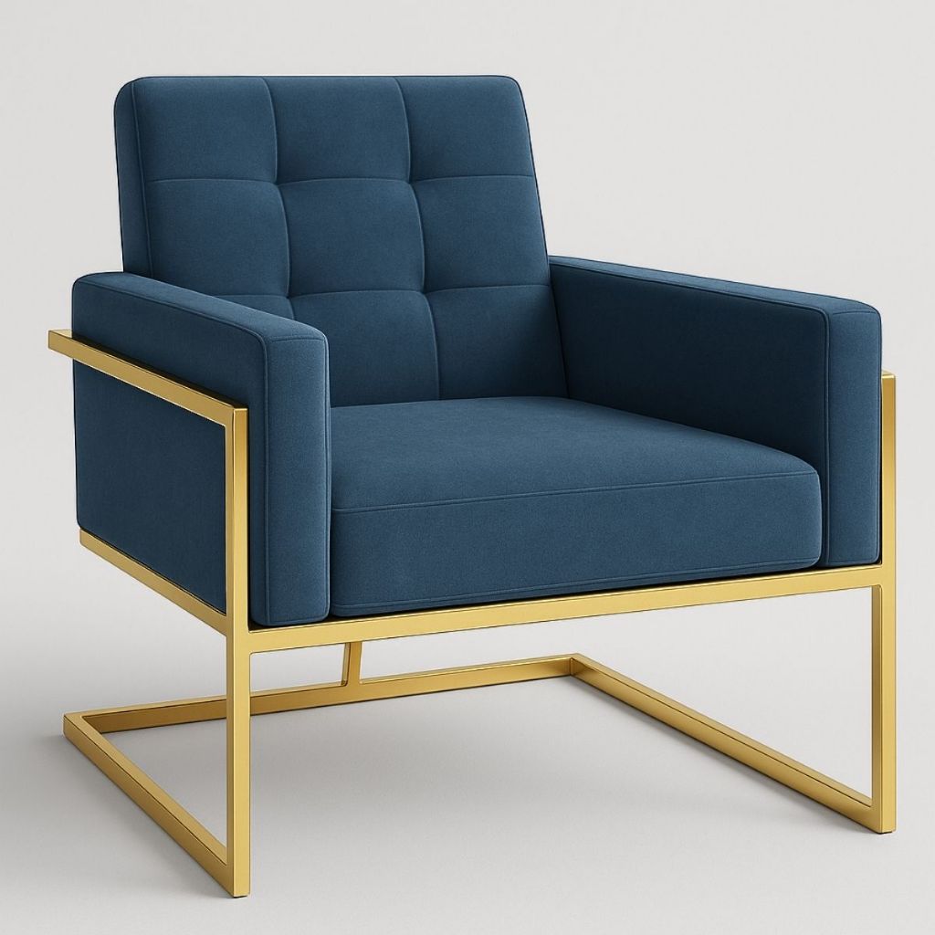 Poltrona Moderna Estofada Base de Ferro Resistente para Sala de Espera Tecido Suede Macia