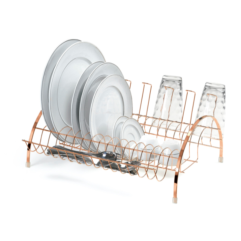 Escorredor de Louça Rose Gold com Porta Copos e Talheres Luxo-Arthi