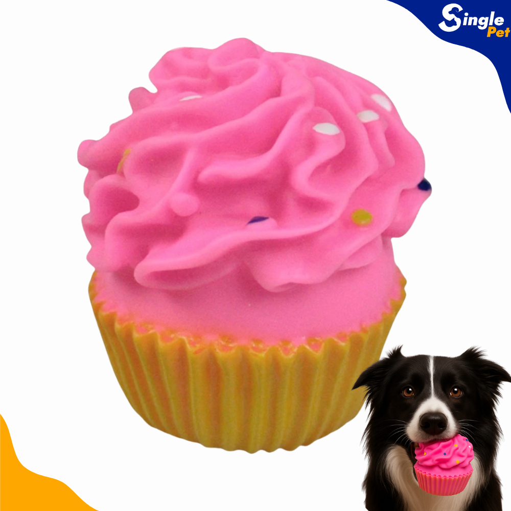 Brinquedo Mordedor para Cães Cupcake Rosa de Vinil com Apito - Fofo e Interativo - Savana Pet