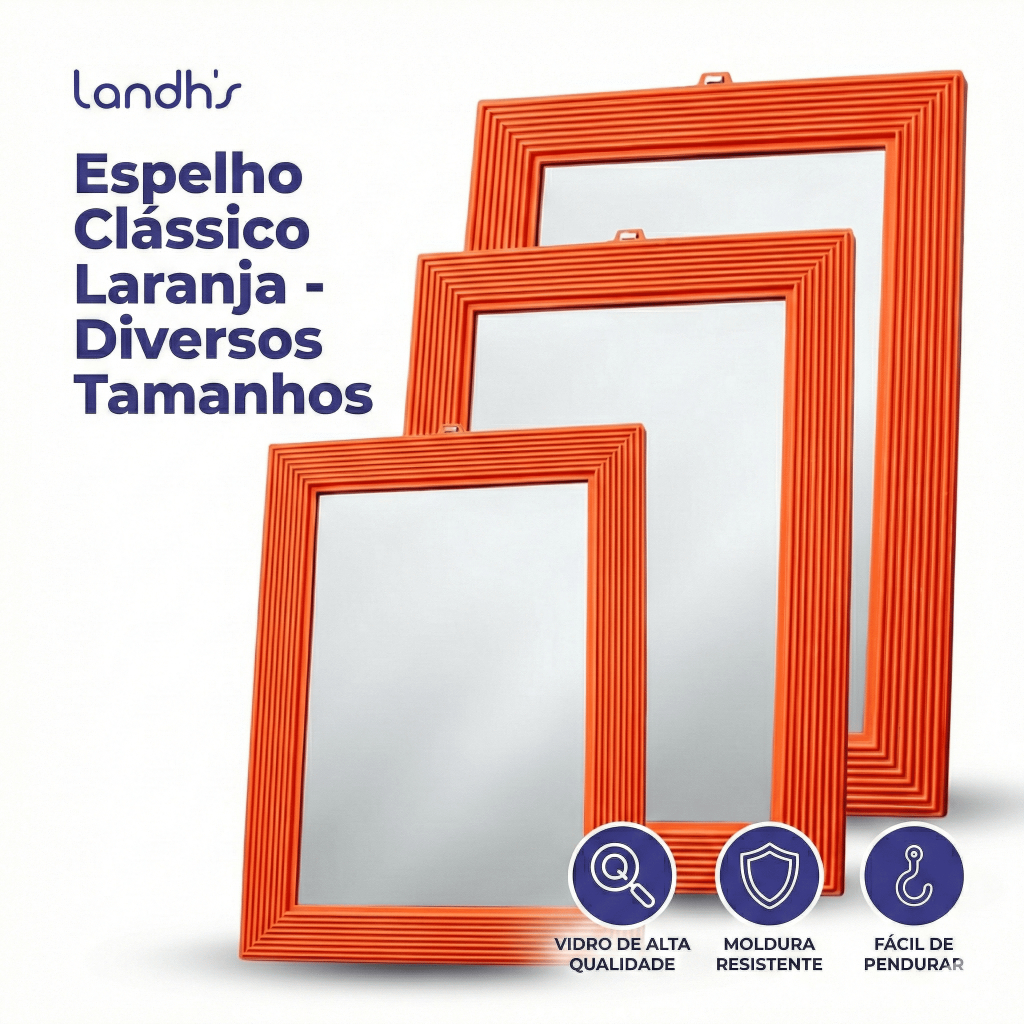 Espelho Moldura Plástica Laranja Diversos Tamanhos Landh's de Parede ou Portátil em Oferta na Shopee