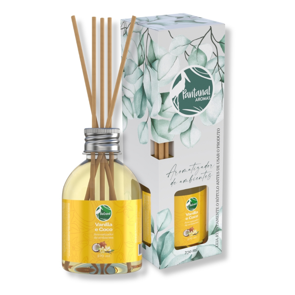 Aromatizador Ambientes Pantanal Aromas Vanilla e Coco 270ml Difusor Aroma Fragrância Baunilha Cheiro