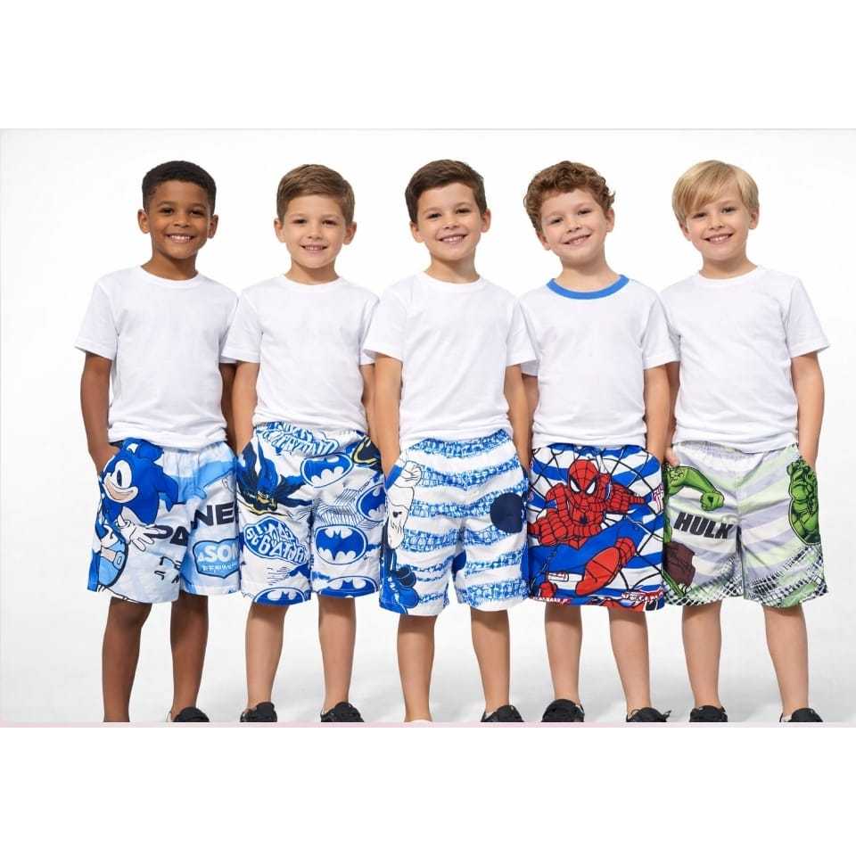 Bermuda Kit 5 Bermuda Tactel Infantil Menino Verão Estampada 1 ao 8 Promoção Envio Confortável