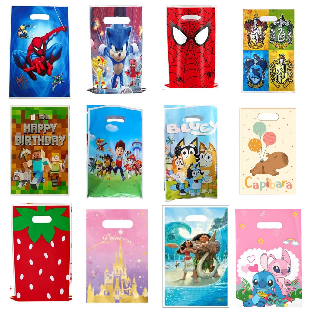 Kit Sacola Surpresa Plástica Sacolinhas Saquinhos Festa Aniversário Lembrancinhas Personagens em Oferta na Shopee