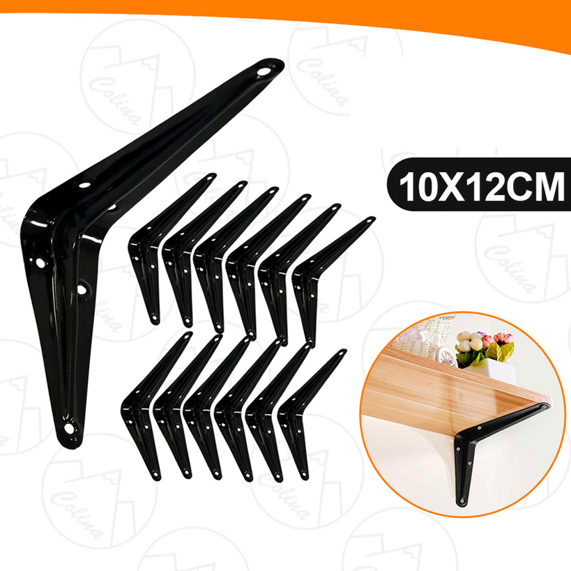 Kit 1 a 10 Mão Francesa Reforçada Cantoneira Metálica Preta 4x5'' 10x12CM Suporta 8KG em Oferta na Shopee