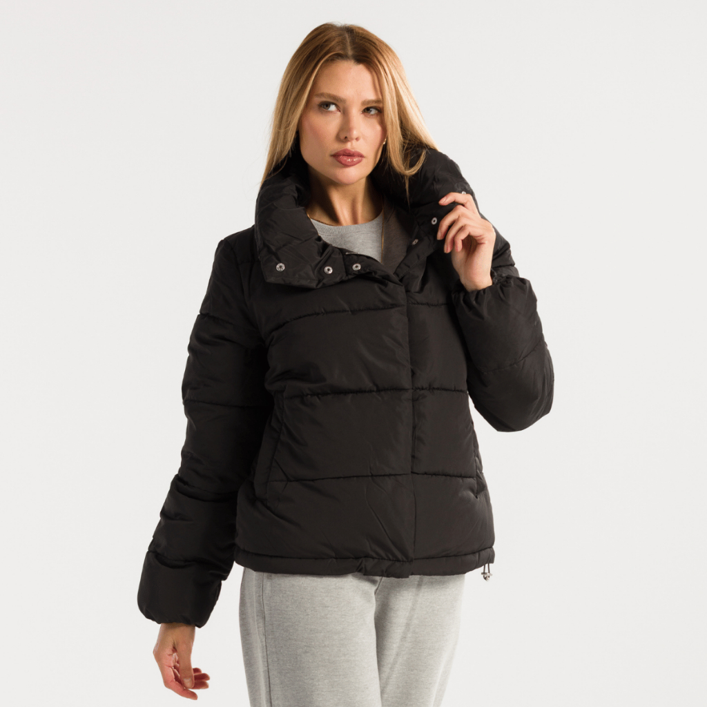 Jaqueta Feminina Puffer Bobojaco Capuz Nylon Impermeável com Bolsos Internos e Capuz Removível