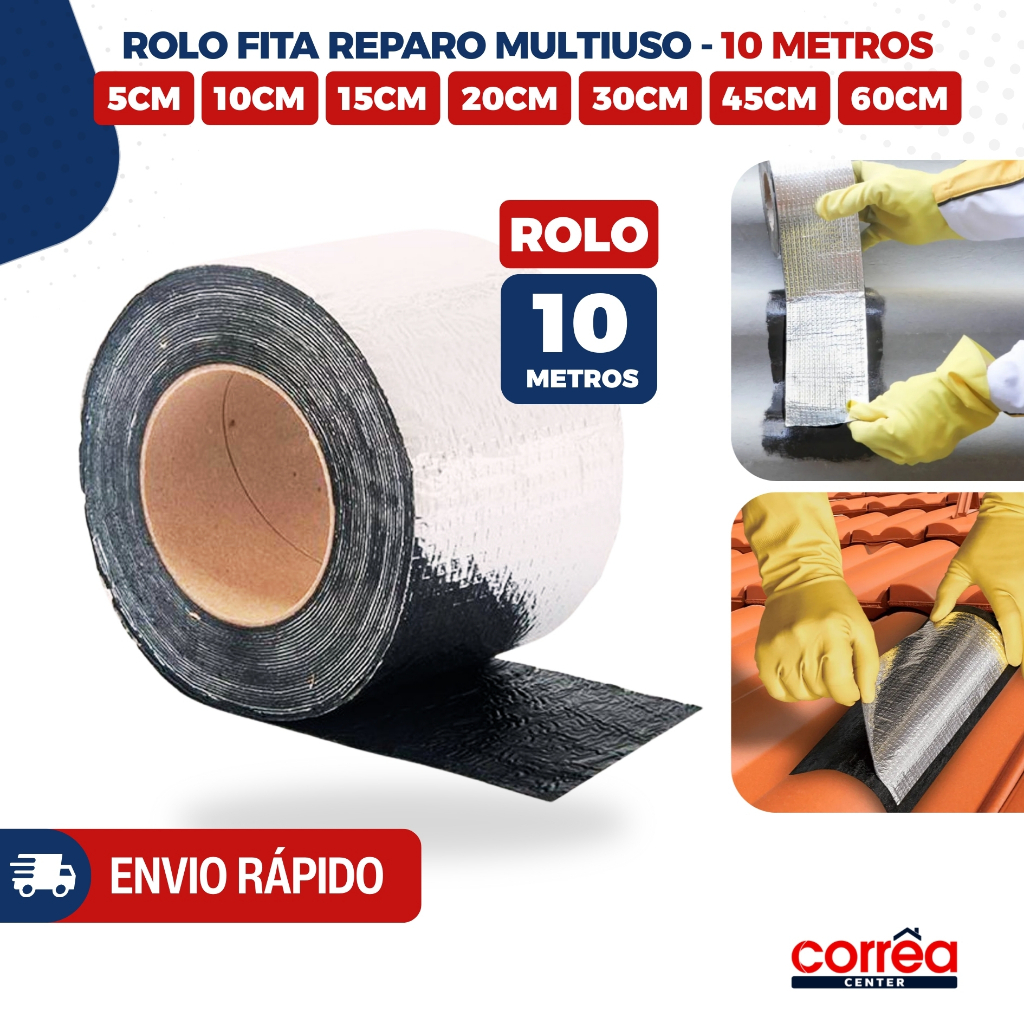 Fita Manta Asfáltica Rolo 10 Metros - Veda Tudo Autoadesiva com Alumínio – Multiuso – 5 a 60cm em Oferta na Shopee