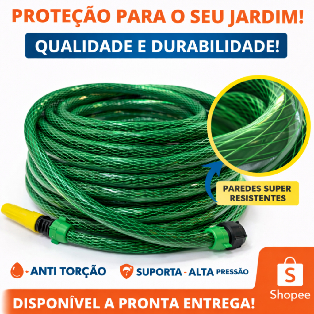 Mangueira Jardim Trançada Reforçada Verde - Alta Pressão-  05 a 50 Metros