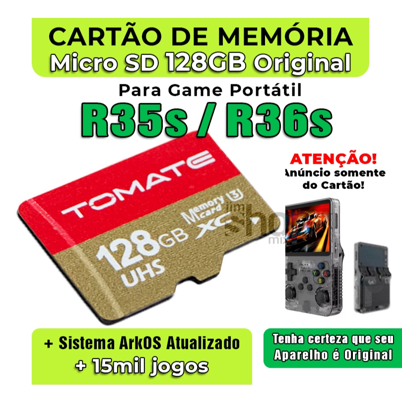 Cartão de Memória Tomate Classe 10 Para R35s/R36s +Sistema ArkOS Atualizado +15mil jogos - Envio Imediato