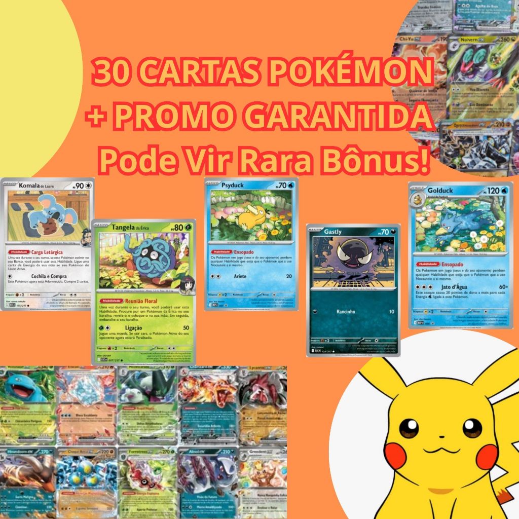 Kit 30 Cartas Pokémon TCG Original BR NM + 1 Promo Garantida | Pode Vir Rara Bônus! em Oferta na Shopee