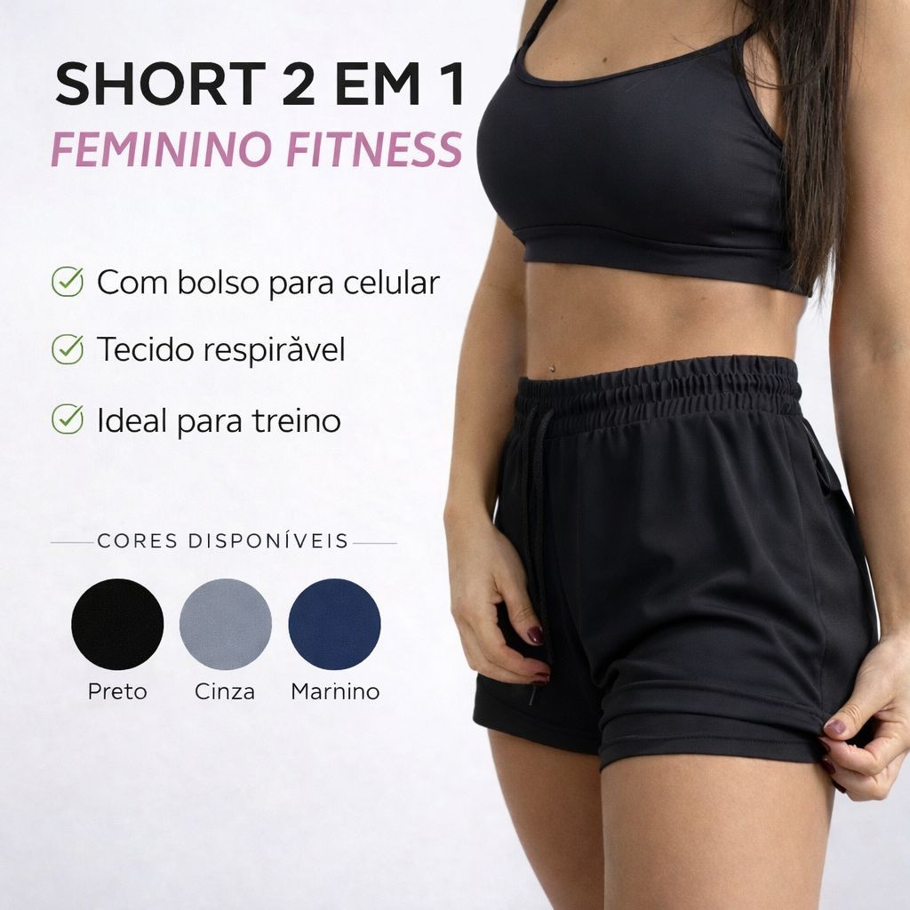 Shorts compressão 2 em 1 Feminino para academia caminhadas e corrida Fitness Bermuda Dry fit em Oferta na Shopee