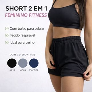 Shorts compressão 2 em 1 Feminino para academia caminhadas e corrida Fitness Bermuda Dry fit em Oferta na Shopee