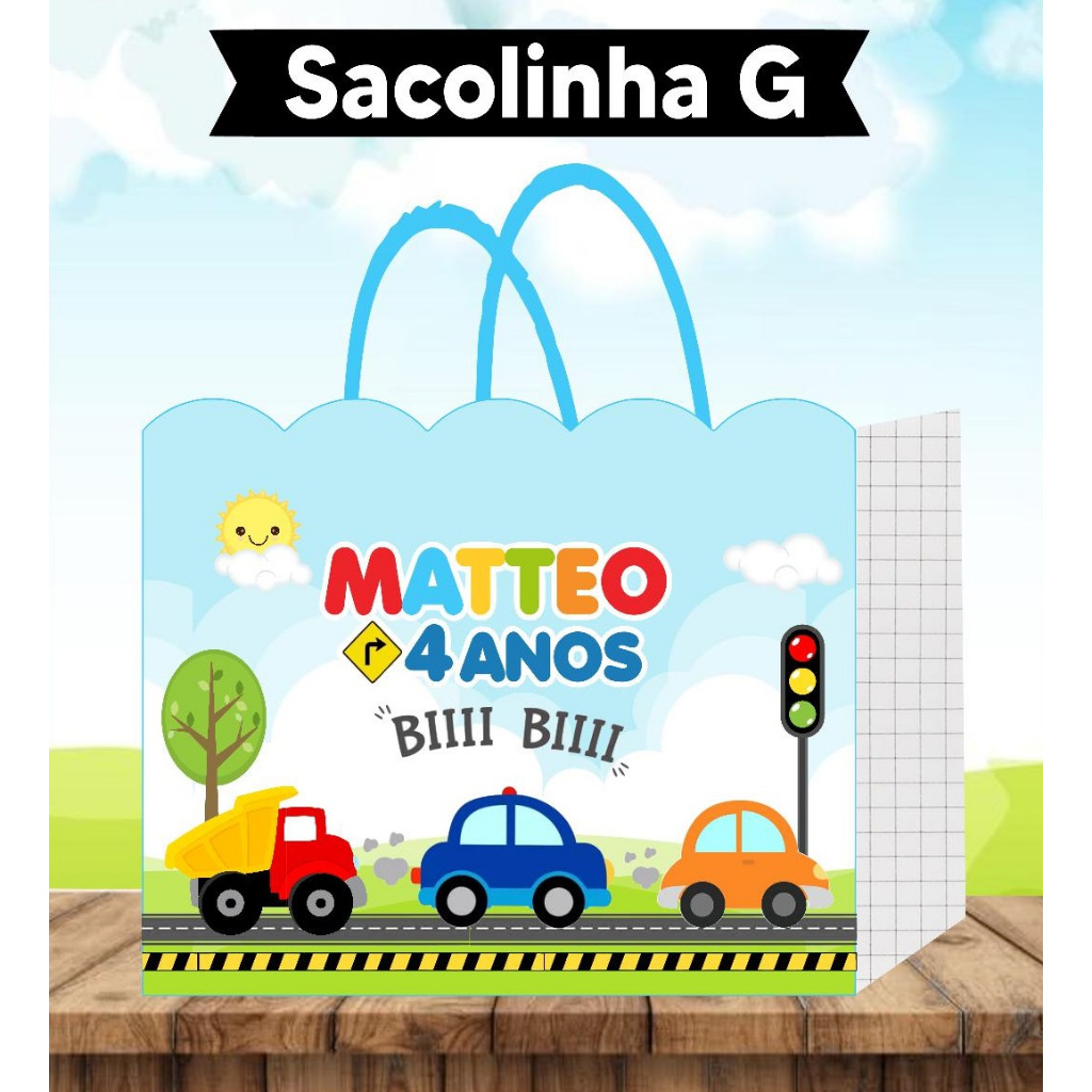 Sacolinha G CARRINHOS, TRANSPORTE - Lembrancinha - Festa infantil - Aniversario - PEGUE E MONTE