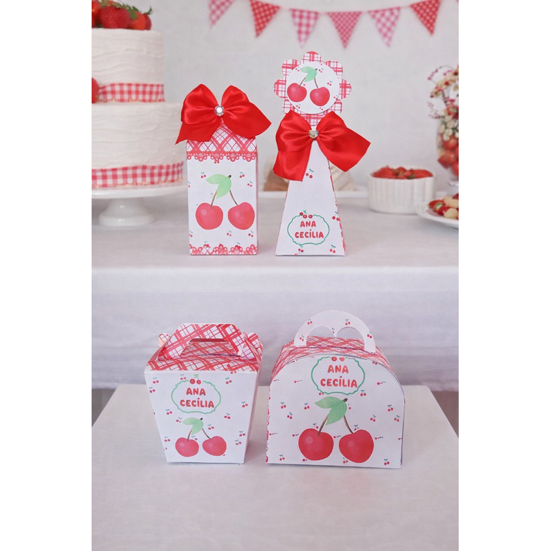 Kit Caixas Personalizadas Cerejinha  – Kit 40 Caixas Lembrancinha  Aniversário Infantil - ENVIO IMEDIATO