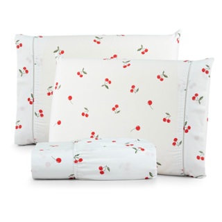 Jogo De Lençol Queen 3pçs Estampado 300 Fios C/ Elástico Cerejas em Oferta na Shopee