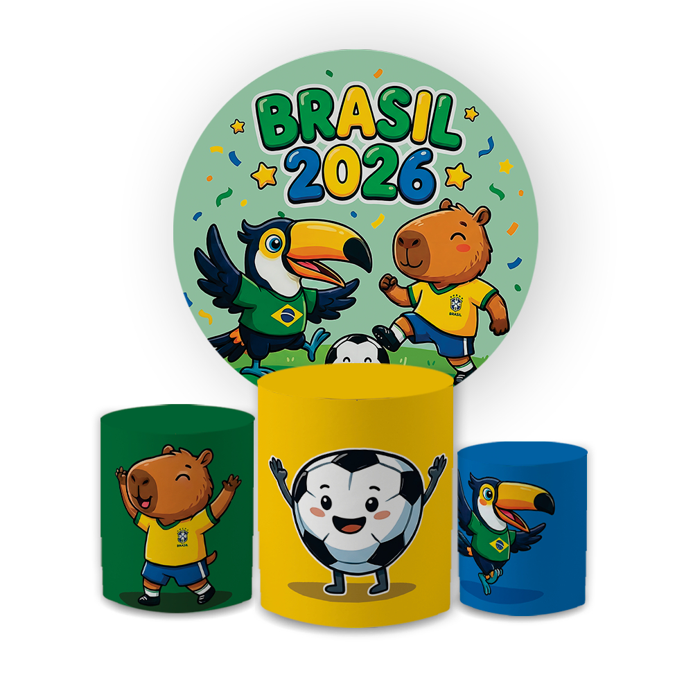 Kit Capas Painel Festivo Copa + Trio Cilindros Decoração Torcida Futebol Brasil Bibi Painéis