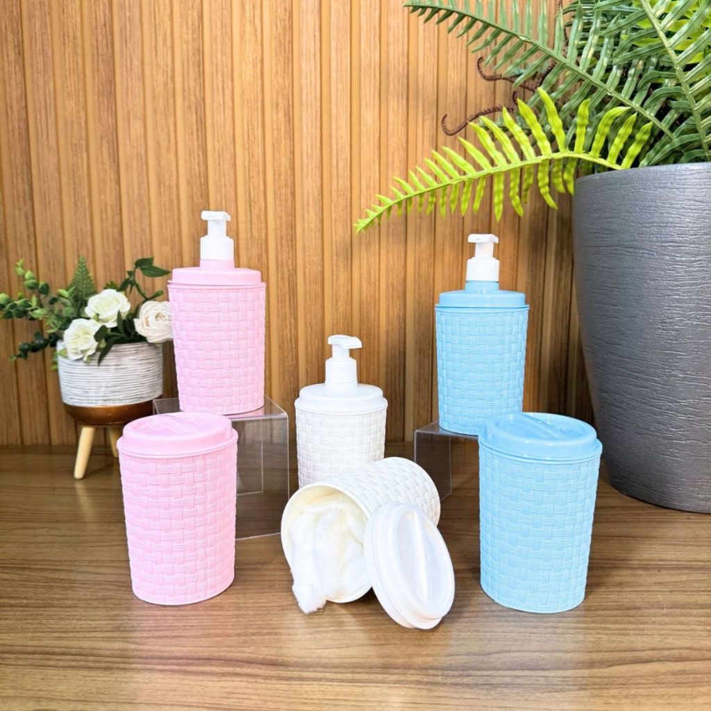 Kit Banheiro Porta Algodão/Cotonete e Dispenser de Sabonete Líquido em Oferta na Shopee