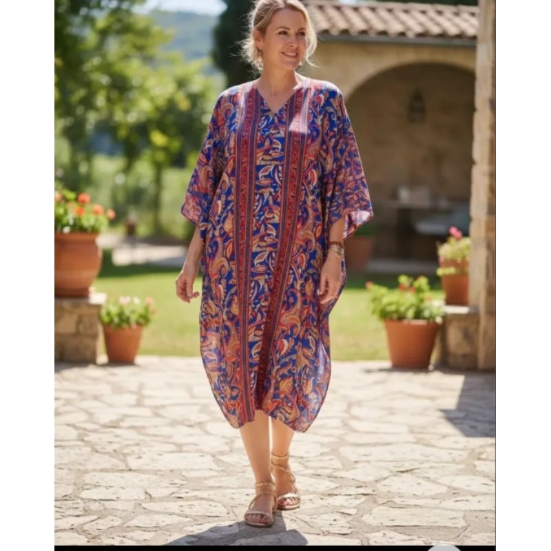 Vestido indiano poncho em seda free size veste até 54 importados