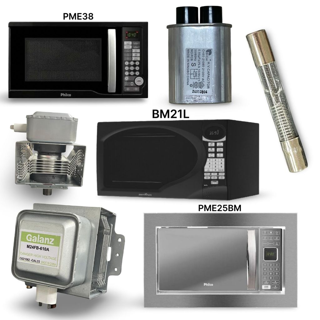 Reposição Interna Microondas PME38 / BM21L / PME25BM Magnetron 610A + Cap 0,85uf + Fusivel de Vidro 0.8A