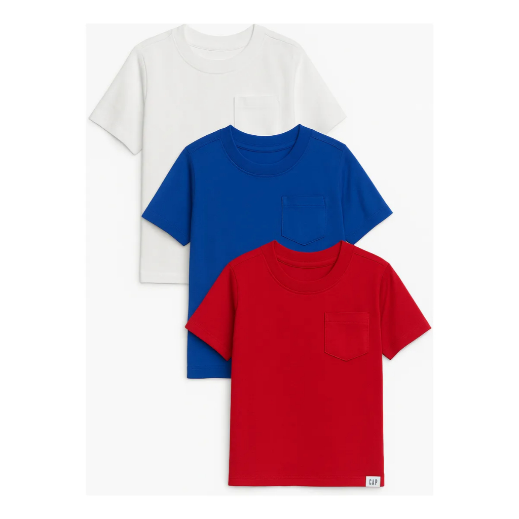 Camiseta Gap Infantil /Menino/ 3 Peças Camiseta Manga Curta 100% Algodão Importado EUA