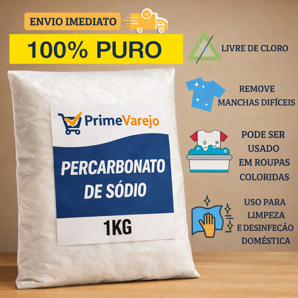 Percarbonato de Sódio 100% Puro Limpeza Em Geral Tira Manchas Roupas Brancas 500g/1kg /2kg