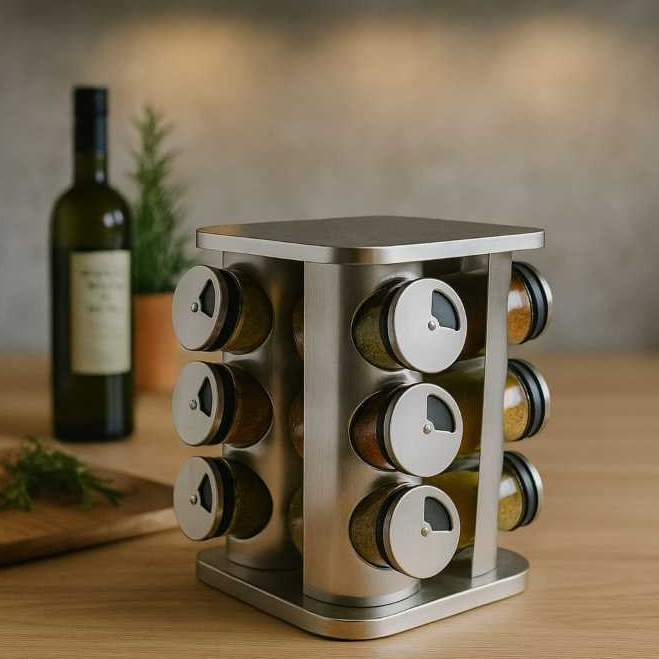 Porta Temperos Inox Giratório – 12 Potes. em Oferta na Shopee