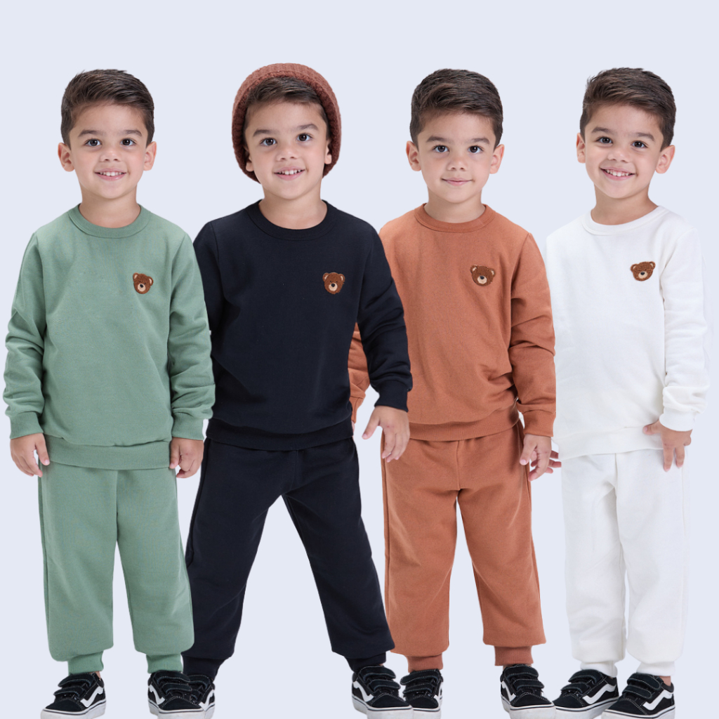 Conjunto Infantil Unissex Moletom Felpado com Urso Inverno