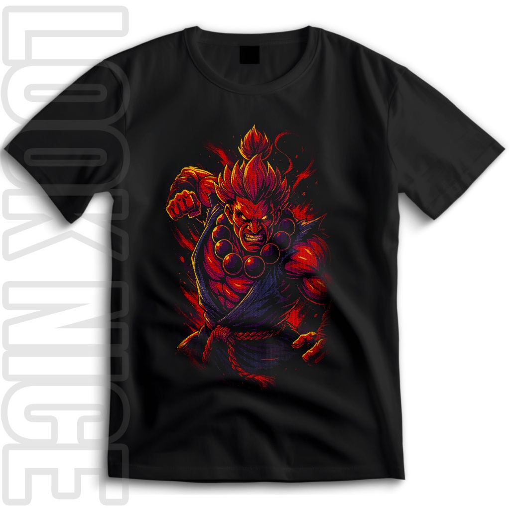 Camiseta Akuma Street Fighter em Halftone Estampa Respirável 100% Algodão Camisa Unissex - 1615