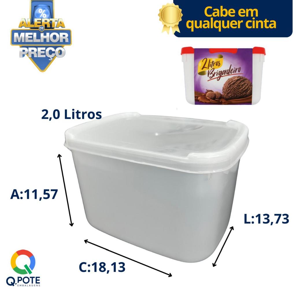 Kit 10un Potes C/ Tampa Natural P/ Sorvete 2L QPote Embalagens