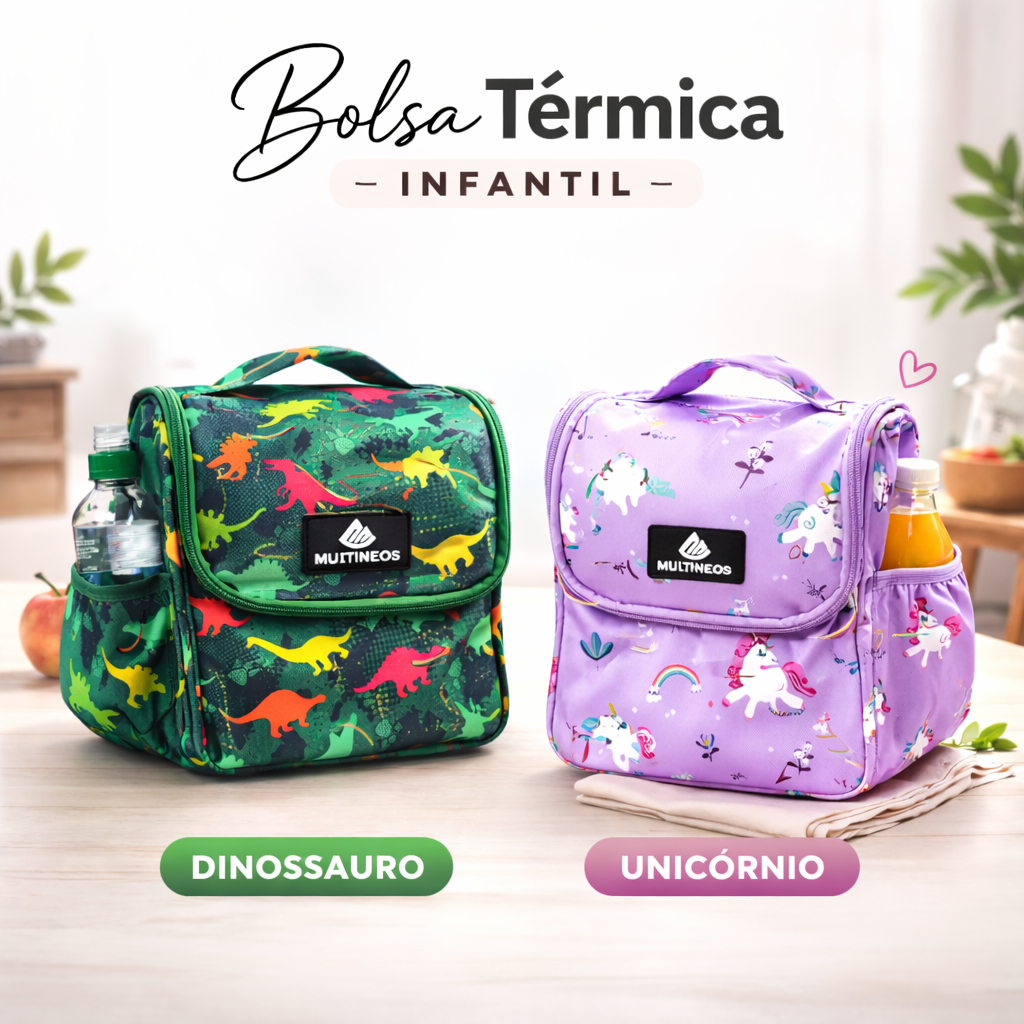 Bolsa Térmica Infantil Lancheira Escolar Unicórnio Dinossauro