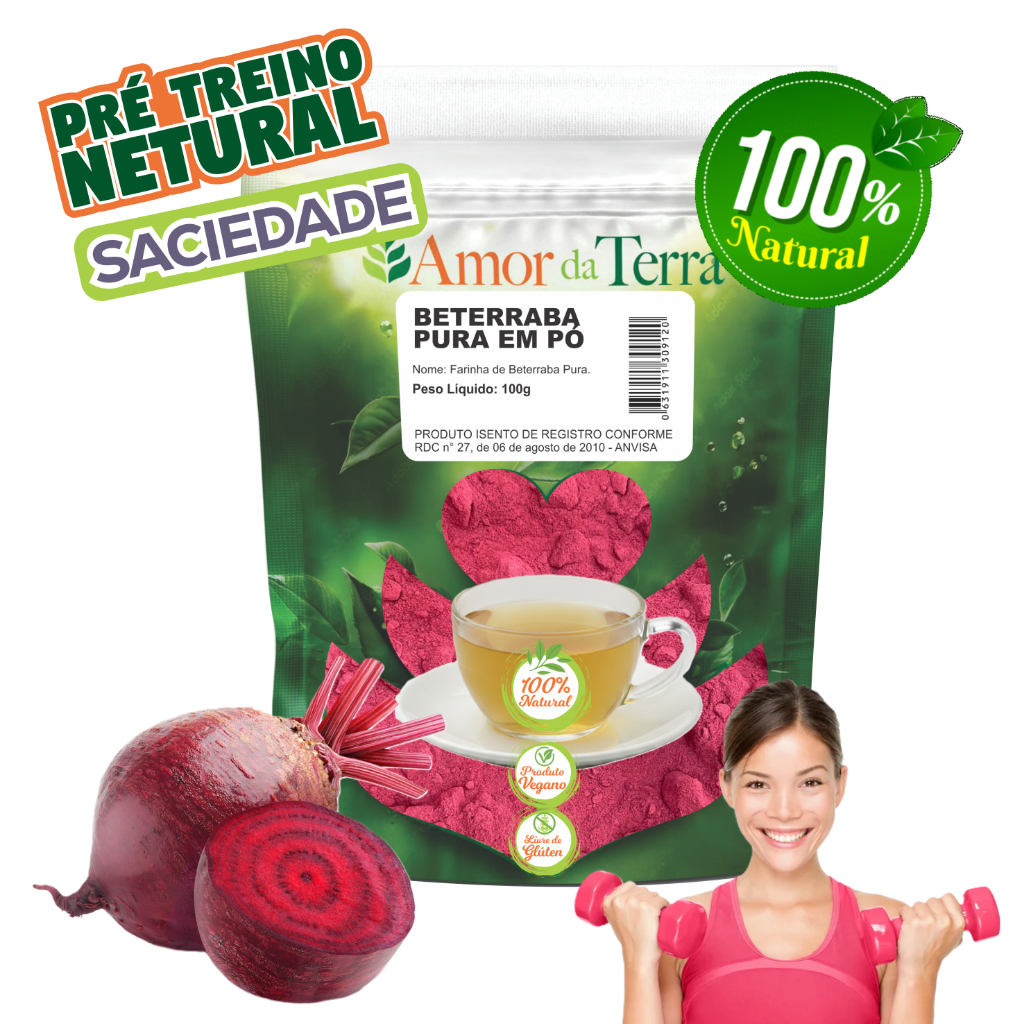 Farinha de Beterraba Pré Treino Natural 100% Pura | AMOR DA TERRA em Oferta na Shopee
