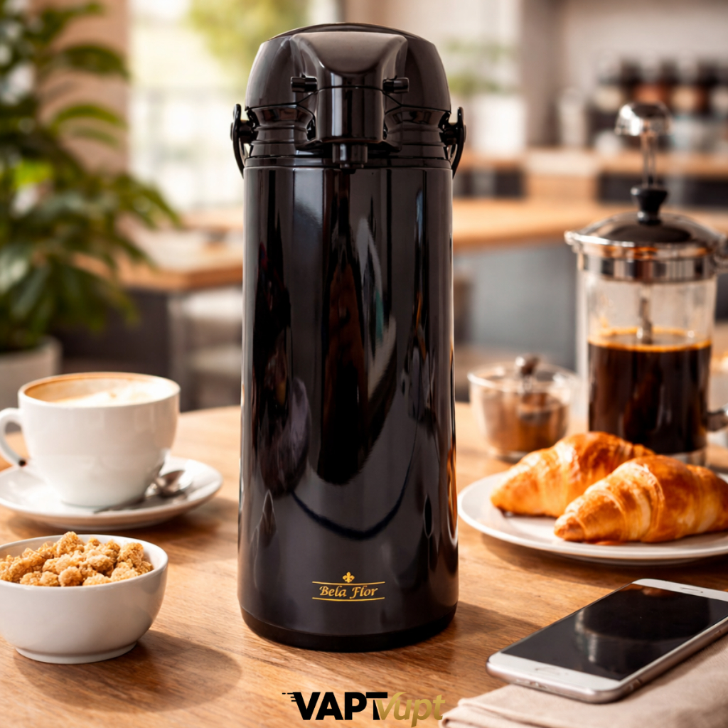 Garrafa Térmica Preta Magic Pump 1L ou 1,9L com Pressão Mantém Café, Chá, Leite e Chimarrão Quente