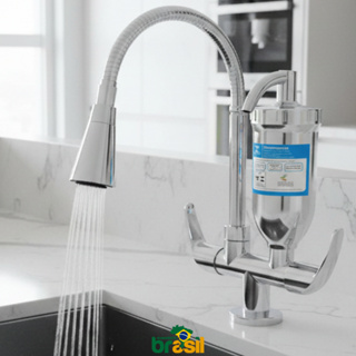 Torneira Filtro Cozinha Inox Cromado purificador Vela Carvão Ativado bancada bica Flexivel 2 jatos em Oferta na Shopee