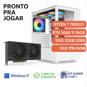 Computador Gamer AMD Ryzen 7 7800X3D - 32GB DDR5 - SSD 1TB Nvme - Placa de Vídeo RTX5060Ti