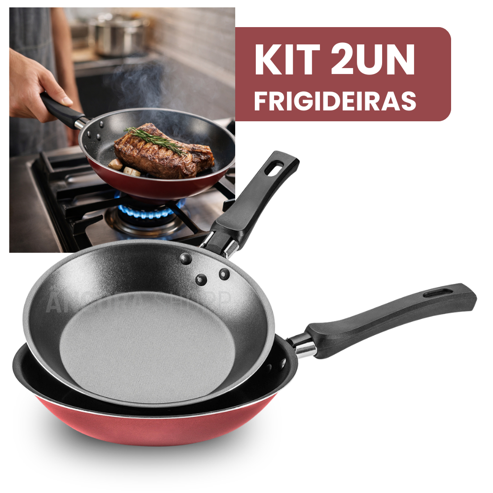 Kit 2 Frigideiras Francesa 20 e 19 cm Antiaderente Cereja MTA Jogo de Frigideiras Vermelho em Oferta na Shopee