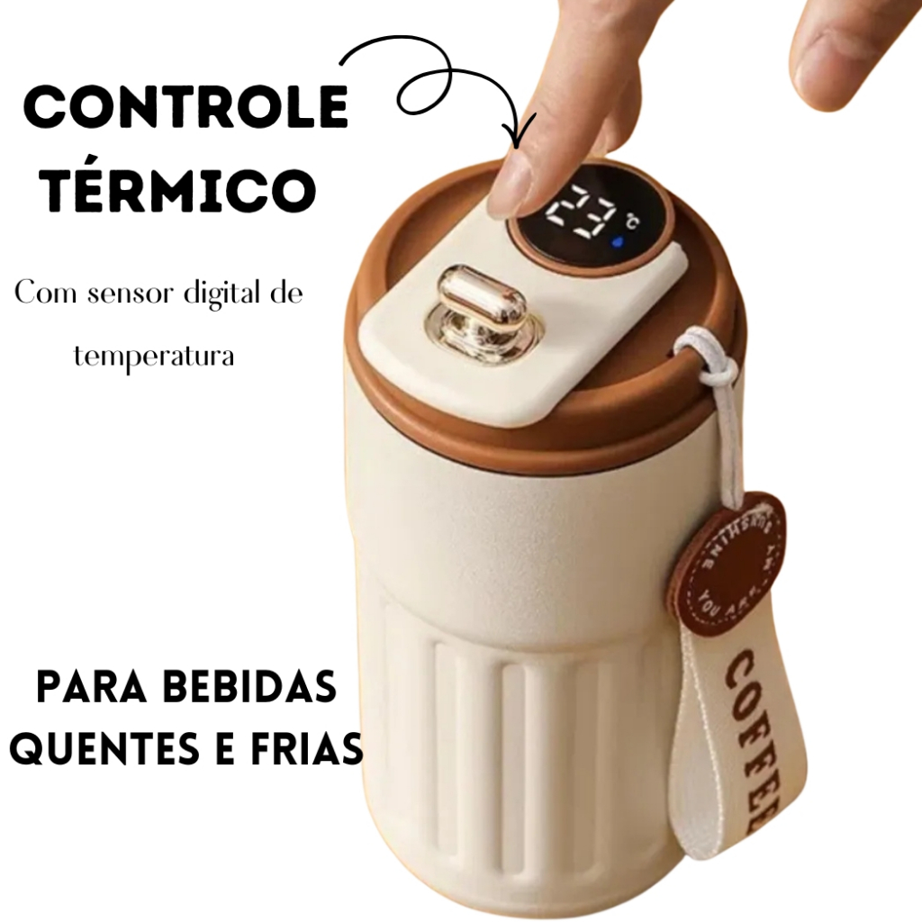 Imagem Copo Térmico Inox - 450ml - Display Digital de Temperatura LED - Tampa Anti Vazamento com Trava