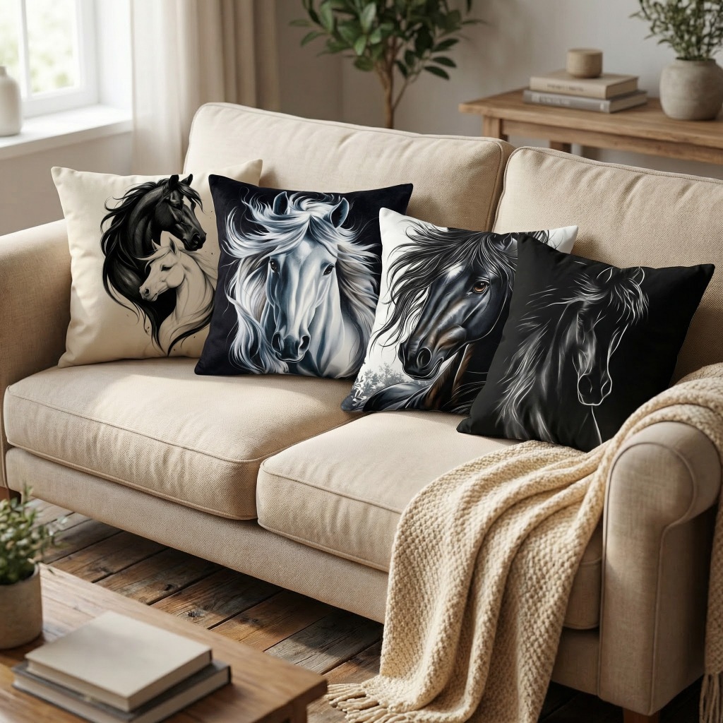 KIT 4 CAPA DE ALMOFADA 45X45CM DECORATIVAS CAVALOS em Oferta na Shopee