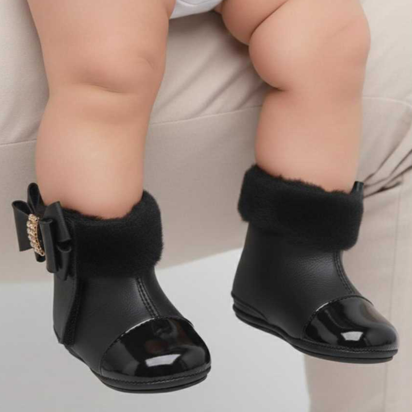 Botinha Feminina Rescem Nascido Baby Infantil de Laço Solinha Antiderrapante