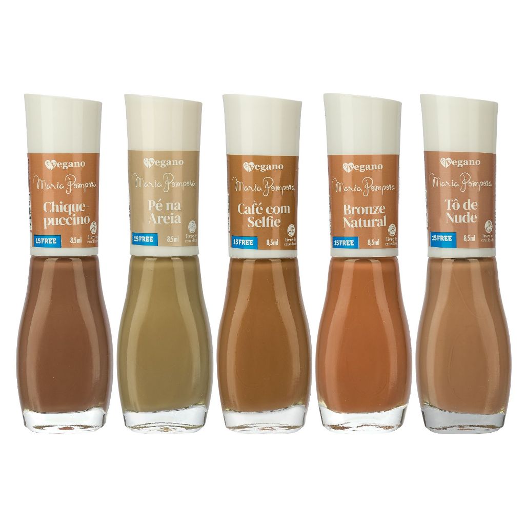 Esmaltes Tons Nudes, Marrons e Terrosos - Maria Pomposa Vegano 15FREE - Secagem Rápida e Alto Brilho em Oferta na Shopee
