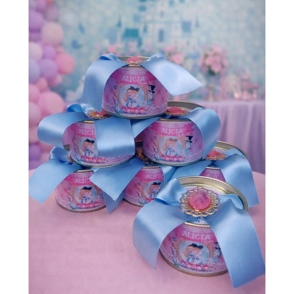 Lata personalizada Alice no País das Maravilhas - Lembrançinha Alice no país das Maravilhas Luxo