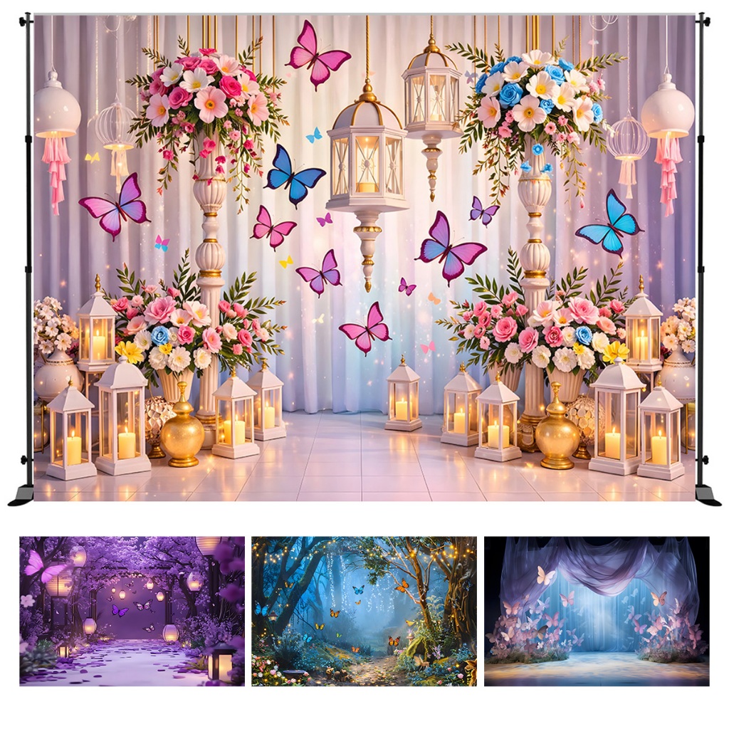 Painel Retangular Fundo Fotográfico Borboletas Roxa Jardim Tecido Sublimado Diversas Medidas em Oferta na Shopee