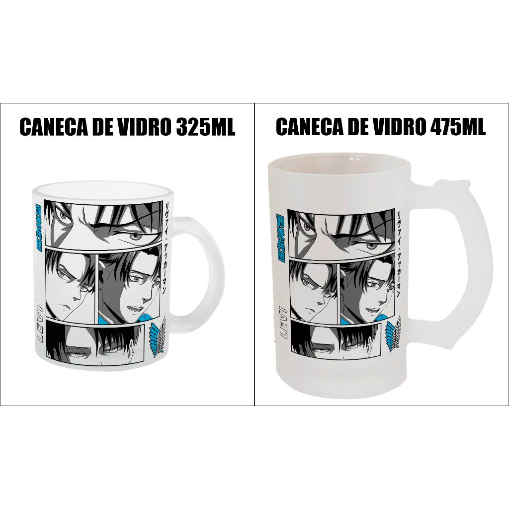 Caneca Levi | Attack On Titan | Vidro | 325ml | 475ml | Personalizado