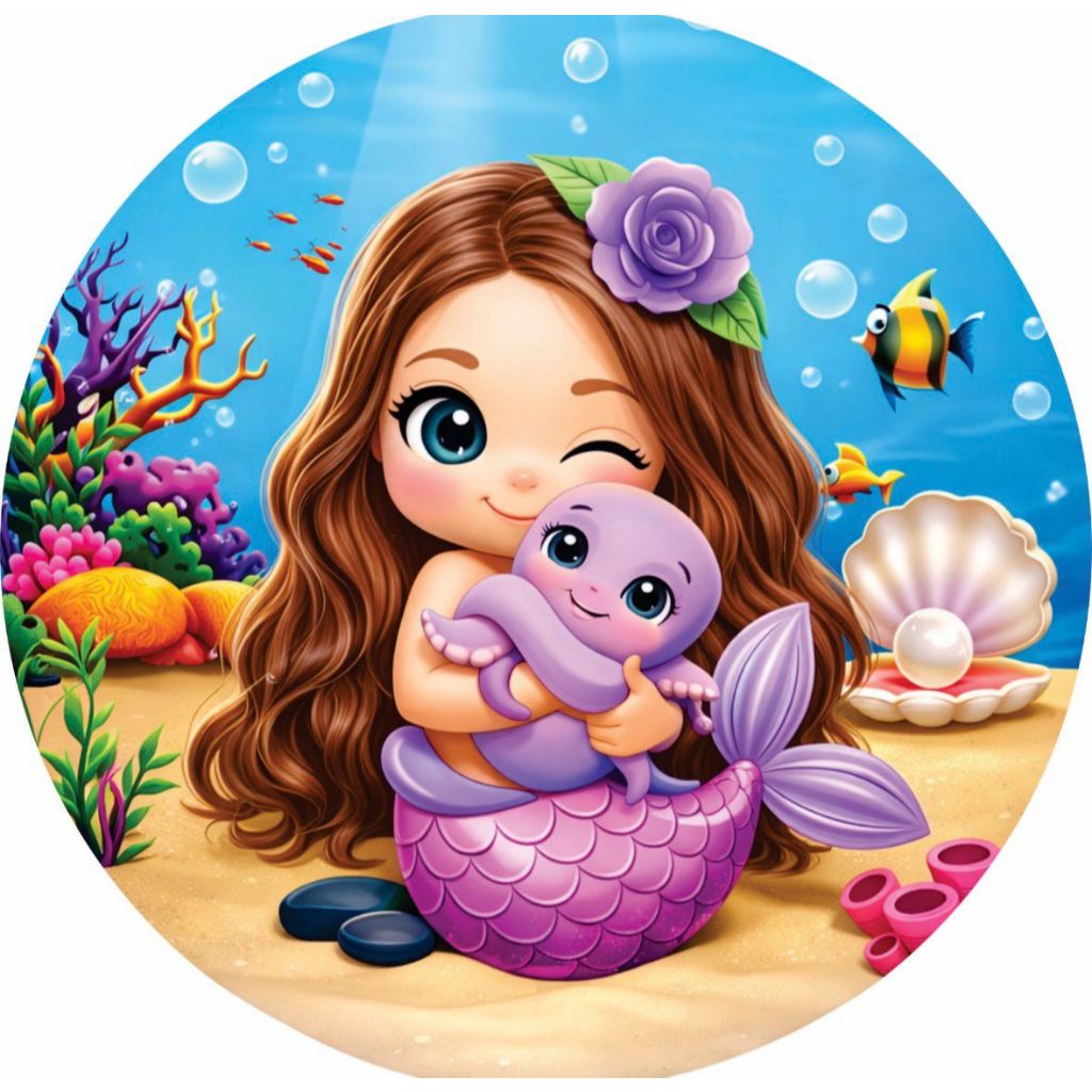 PAINEL DE FESTA INFANTIL REDONDO - SEREIA 3D em Oferta na Shopee