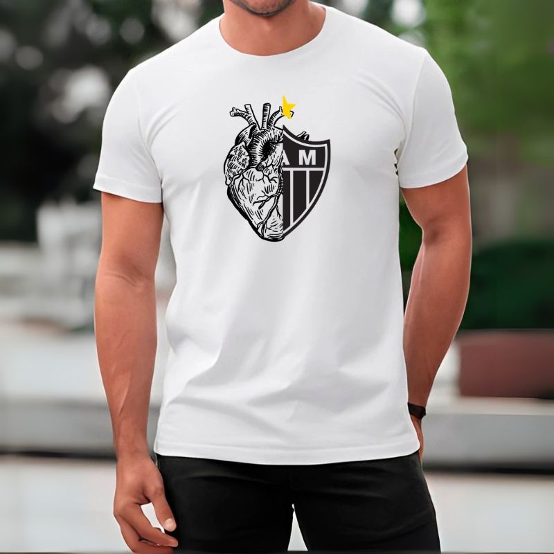 Camisa Do Atletico-Mg Masculina Coraçao Atleticano Camiseta Do Galo