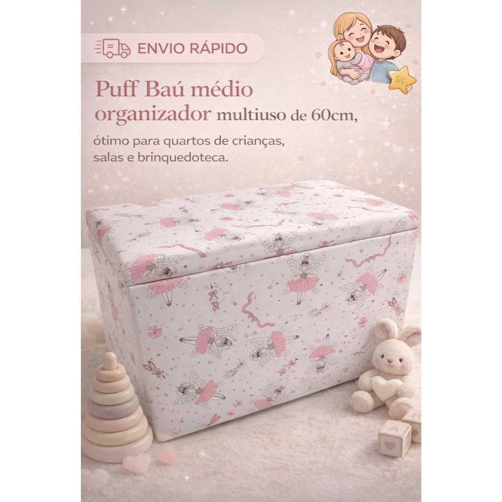 Puff Baú médio 60cm Organizador Reforçado Assento + Armazenamento Ideal Sala e Quarto em Oferta na Shopee