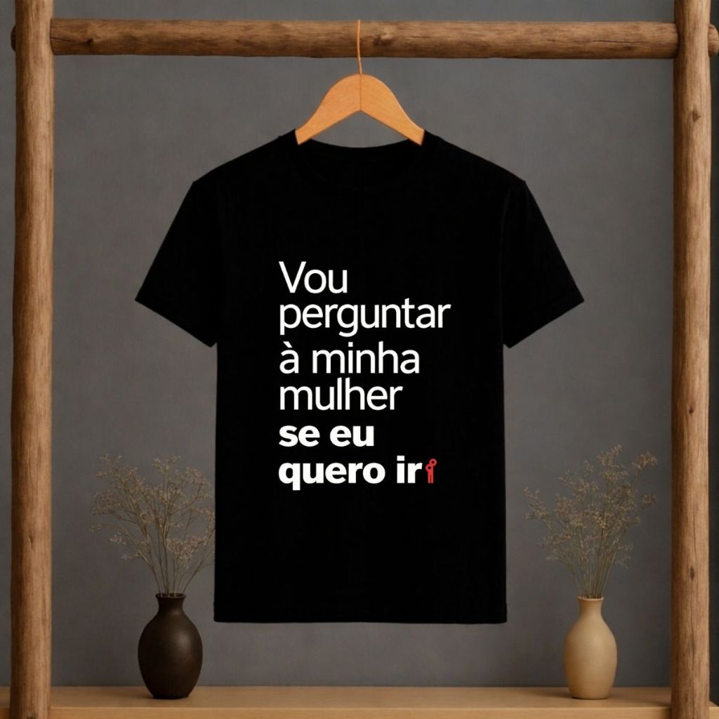 Camiseta Casual Algodão Vou Perguntar à Minha Mulher se eu Quero Ir Meme Casal Mulher Brava