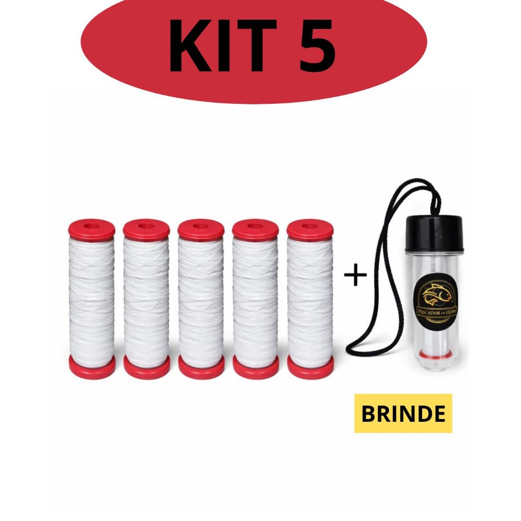 KIT 5 Linha Elástica Elastic para Amarrar Isca Pesca 110m + Suporte de Linha Personalizado