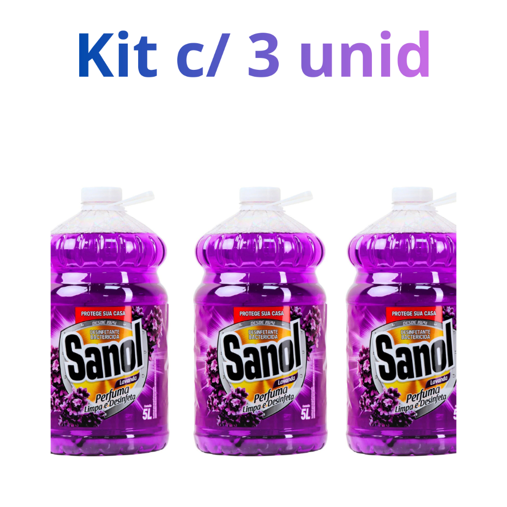 Kit 3x Desinfetante Sanol Lavanda 5 Litros cada Bactericida/Limpa/Perfuma/Desinfeta