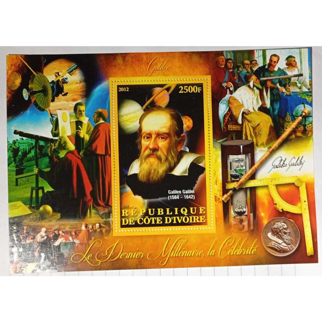 Selo Costa do Marfim – 2500 Francos – Galileo Galilei – Emissão Comemorativa